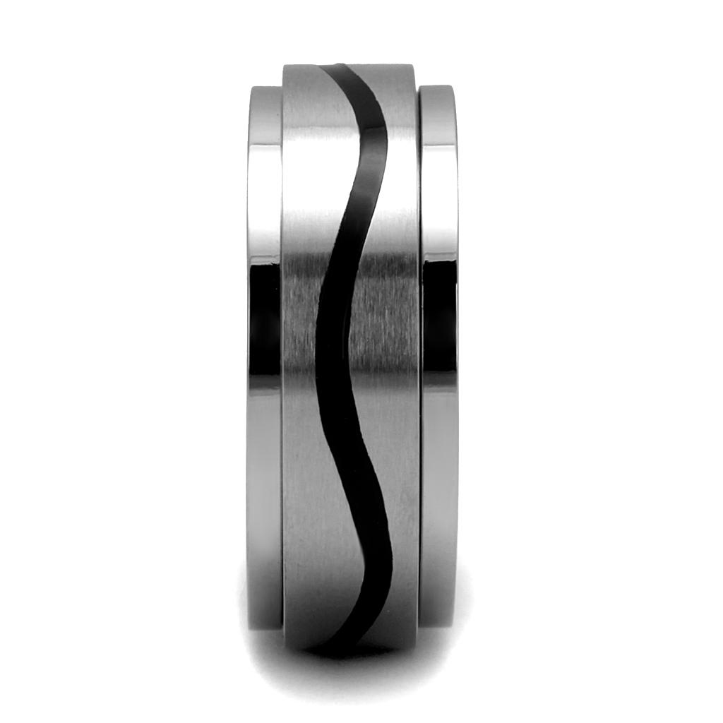 High polished (no plating) Stainless Steel Ring with Epoxy  in Jet
