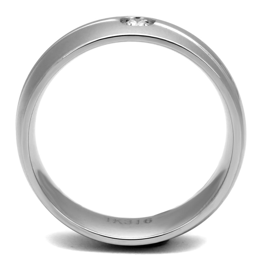 High polished (no plating) Stainless Steel Ring with AAA Grade CZ  in Clear