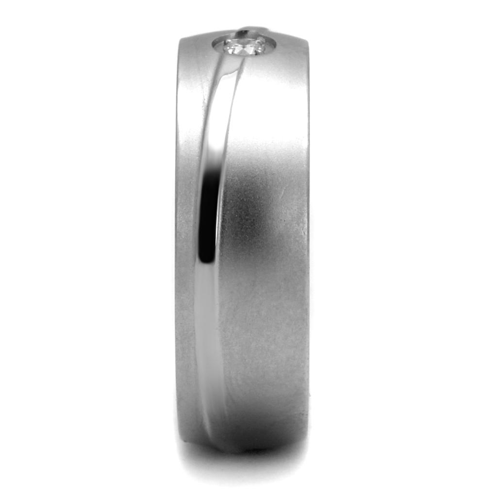 High polished (no plating) Stainless Steel Ring with AAA Grade CZ  in Clear