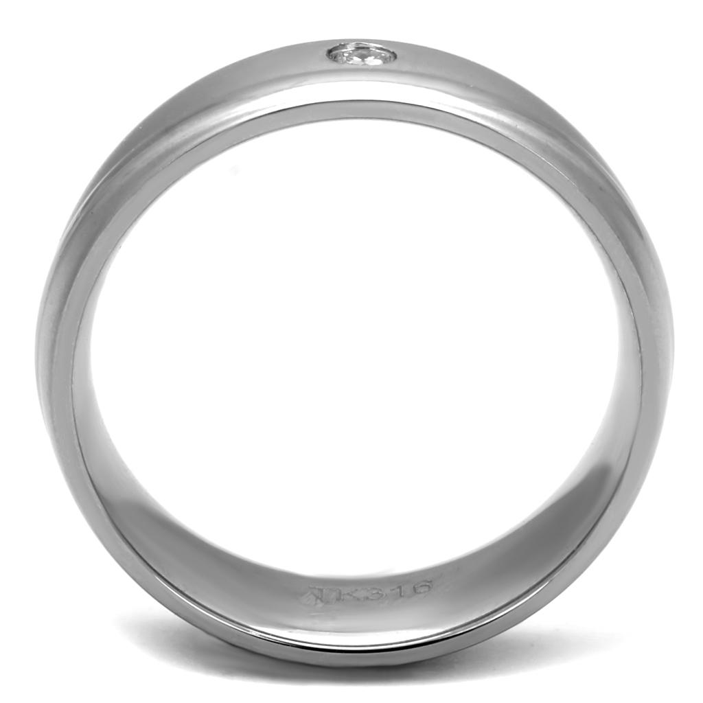 High polished (no plating) Stainless Steel Ring with AAA Grade CZ  in Clear