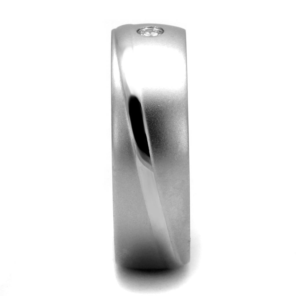 High polished (no plating) Stainless Steel Ring with AAA Grade CZ  in Clear