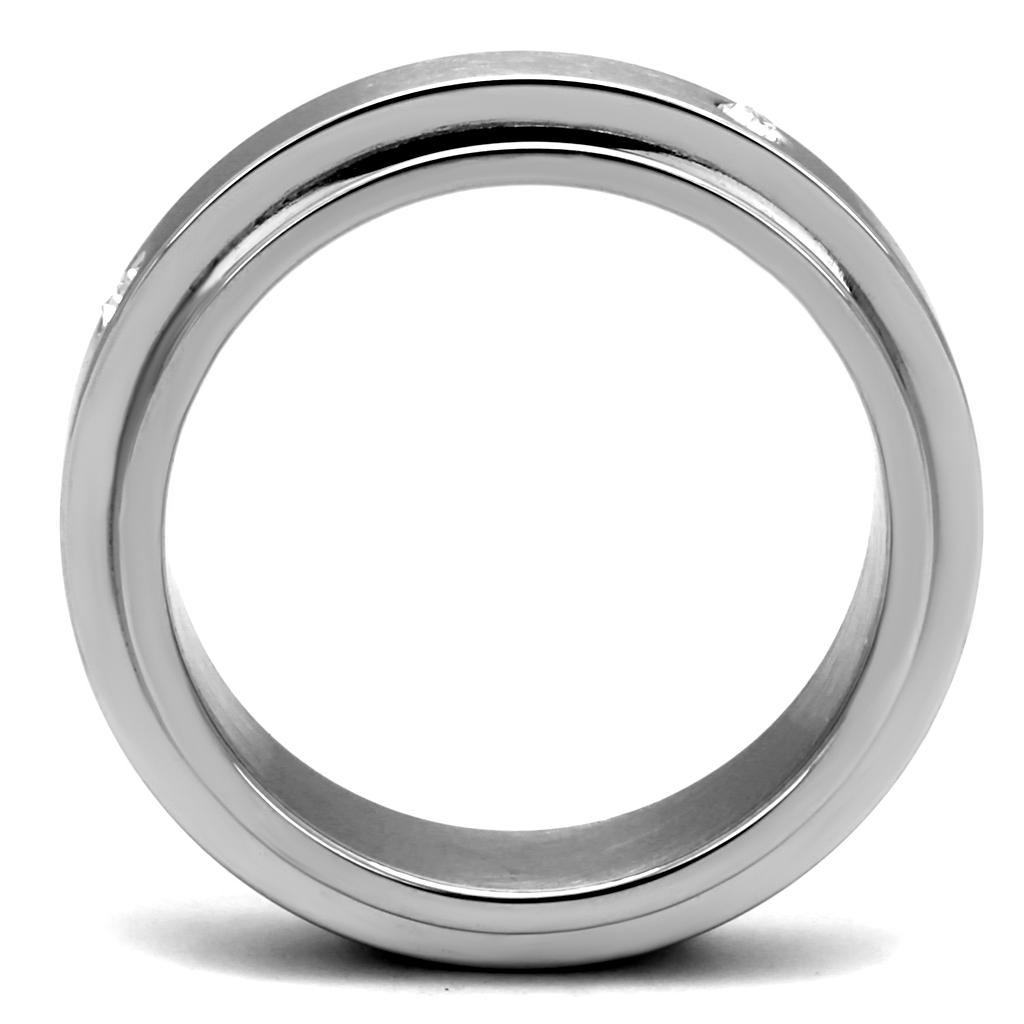 High polished (no plating) Stainless Steel Ring with AAA Grade CZ  in Clear