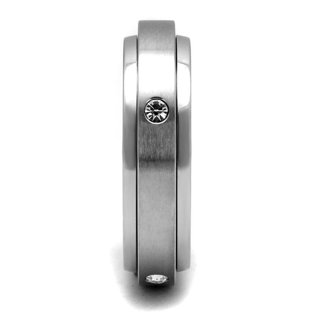 High polished (no plating) Stainless Steel Ring with AAA Grade CZ  in Clear
