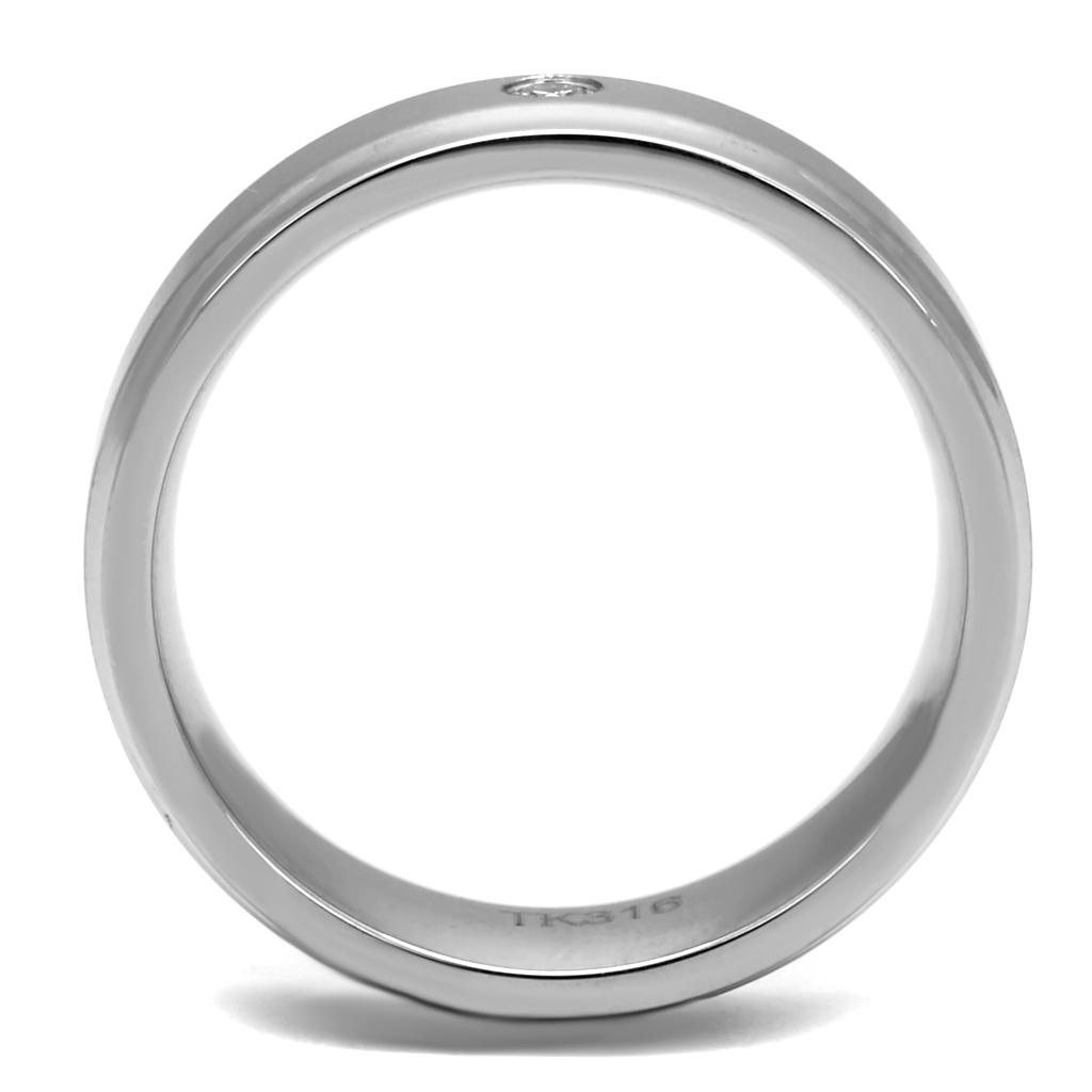 High polished (no plating) Stainless Steel Ring with AAA Grade CZ  in Clear
