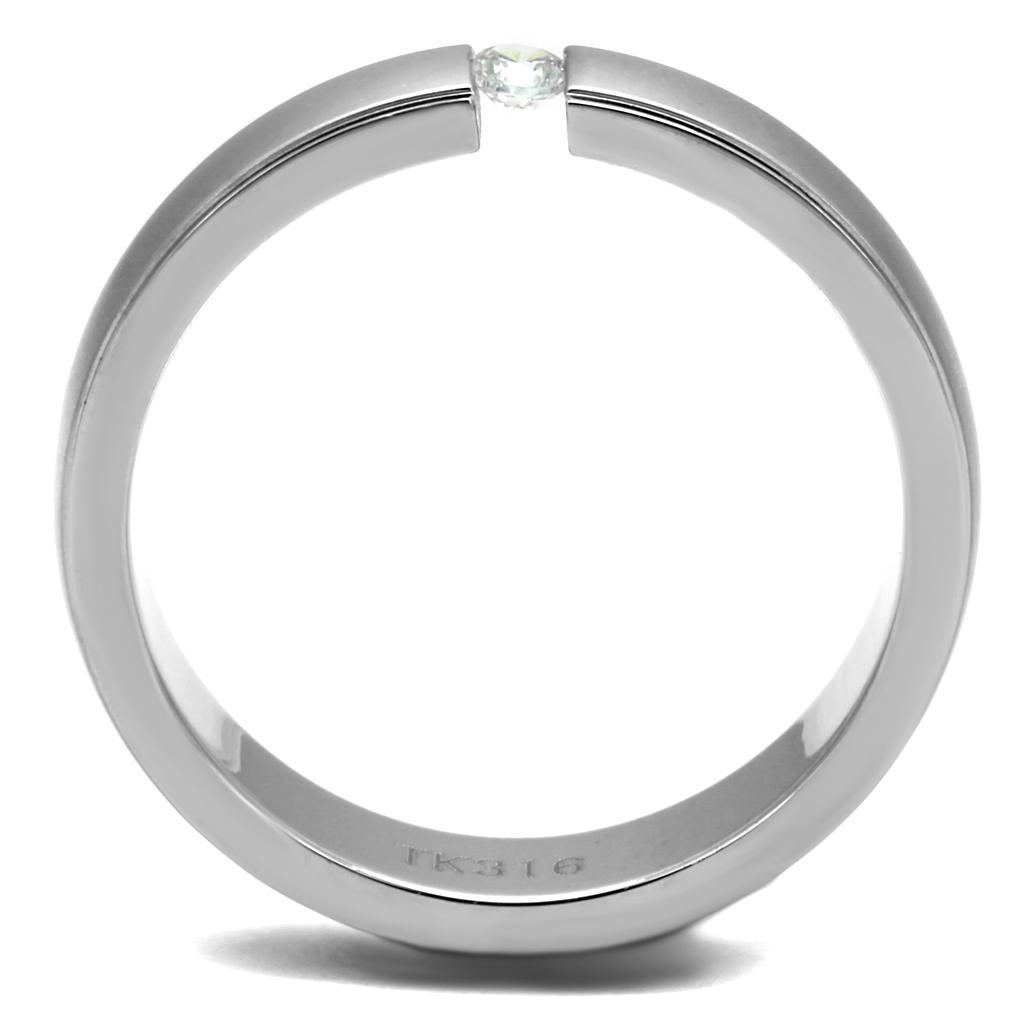 High polished (no plating) Stainless Steel Ring with AAA Grade CZ  in Clear