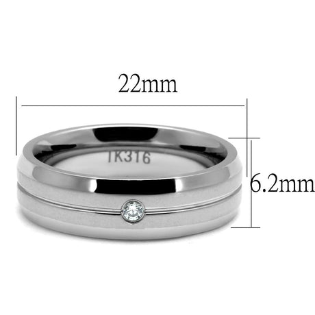 High polished (no plating) Stainless Steel Ring with AAA Grade CZ  in Clear