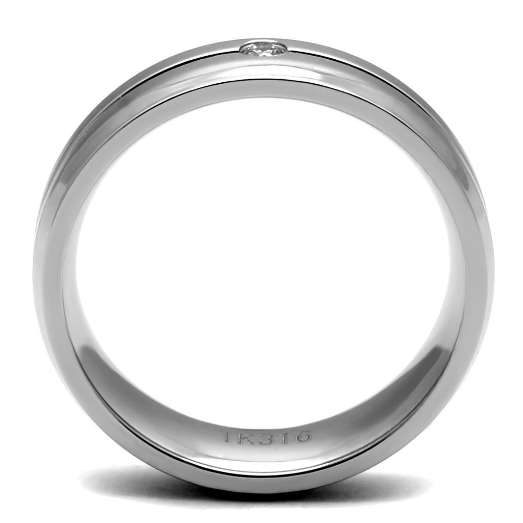 High polished (no plating) Stainless Steel Ring with AAA Grade CZ  in Clear