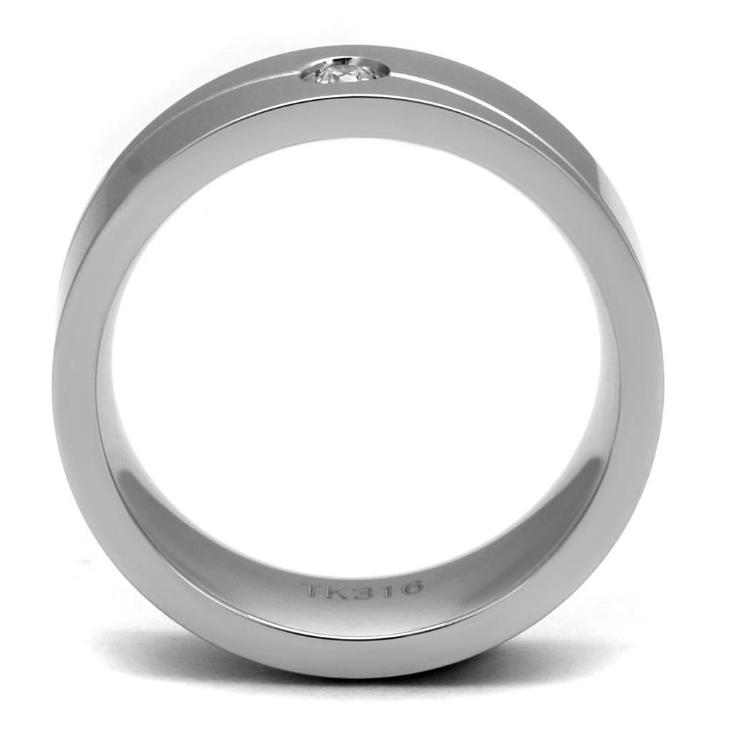 High polished (no plating) Stainless Steel Ring with AAA Grade CZ  in Clear