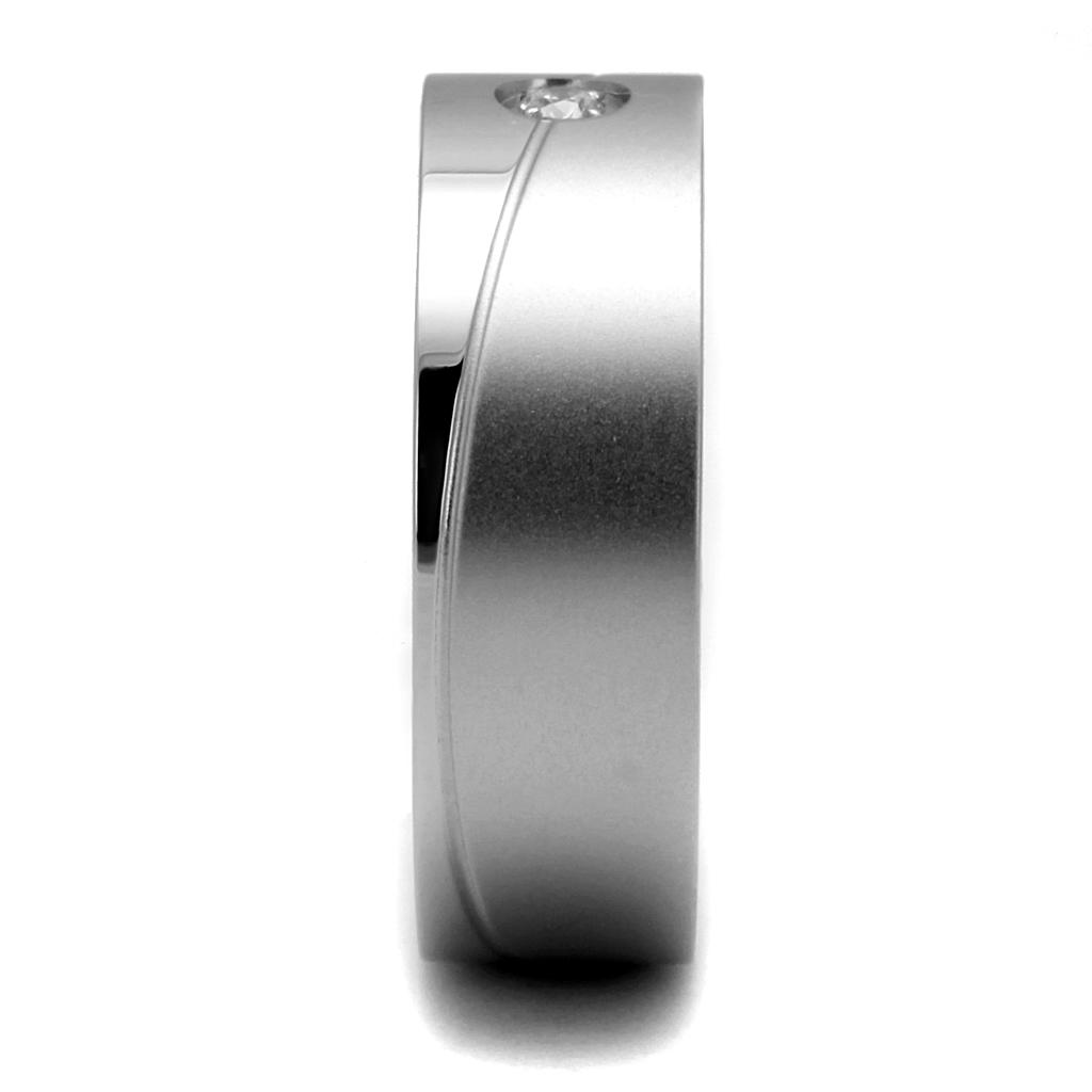 High polished (no plating) Stainless Steel Ring with AAA Grade CZ  in Clear
