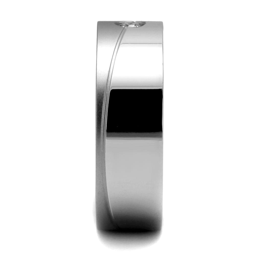 High polished (no plating) Stainless Steel Ring with AAA Grade CZ  in Clear