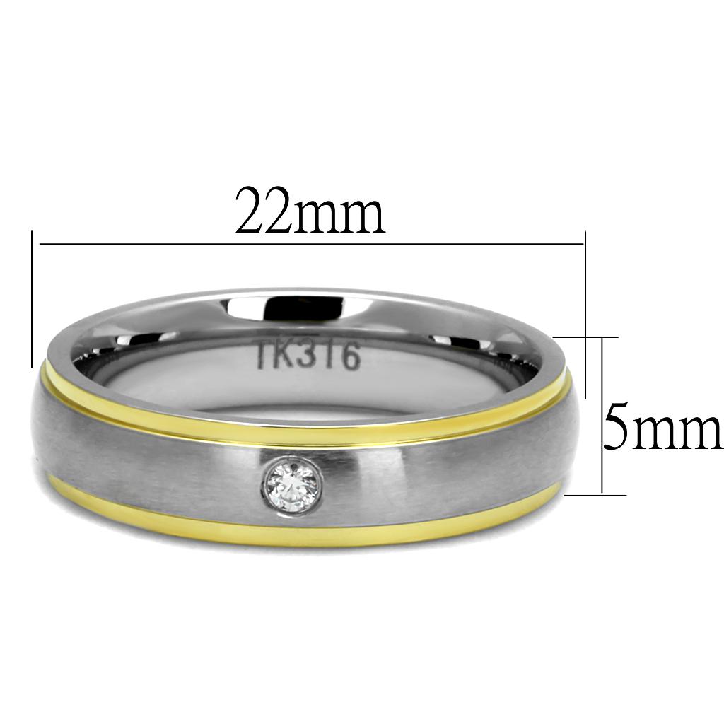 Two-Tone IP Gold (Ion Plating) Stainless Steel Ring with AAA Grade CZ  in Clear