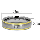 Two-Tone IP Gold (Ion Plating) Stainless Steel Ring with AAA Grade CZ  in Clear