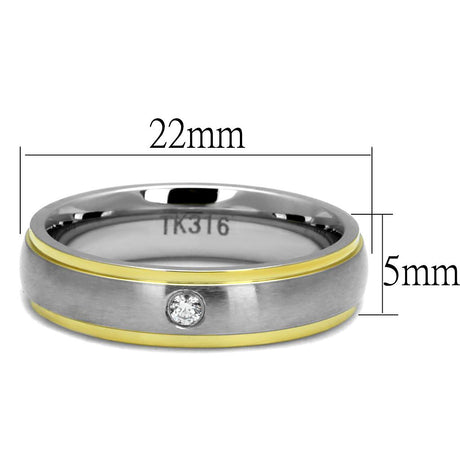 Two-Tone IP Gold (Ion Plating) Stainless Steel Ring with AAA Grade CZ  in Clear