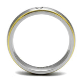 Two-Tone IP Gold (Ion Plating) Stainless Steel Ring with AAA Grade CZ  in Clear