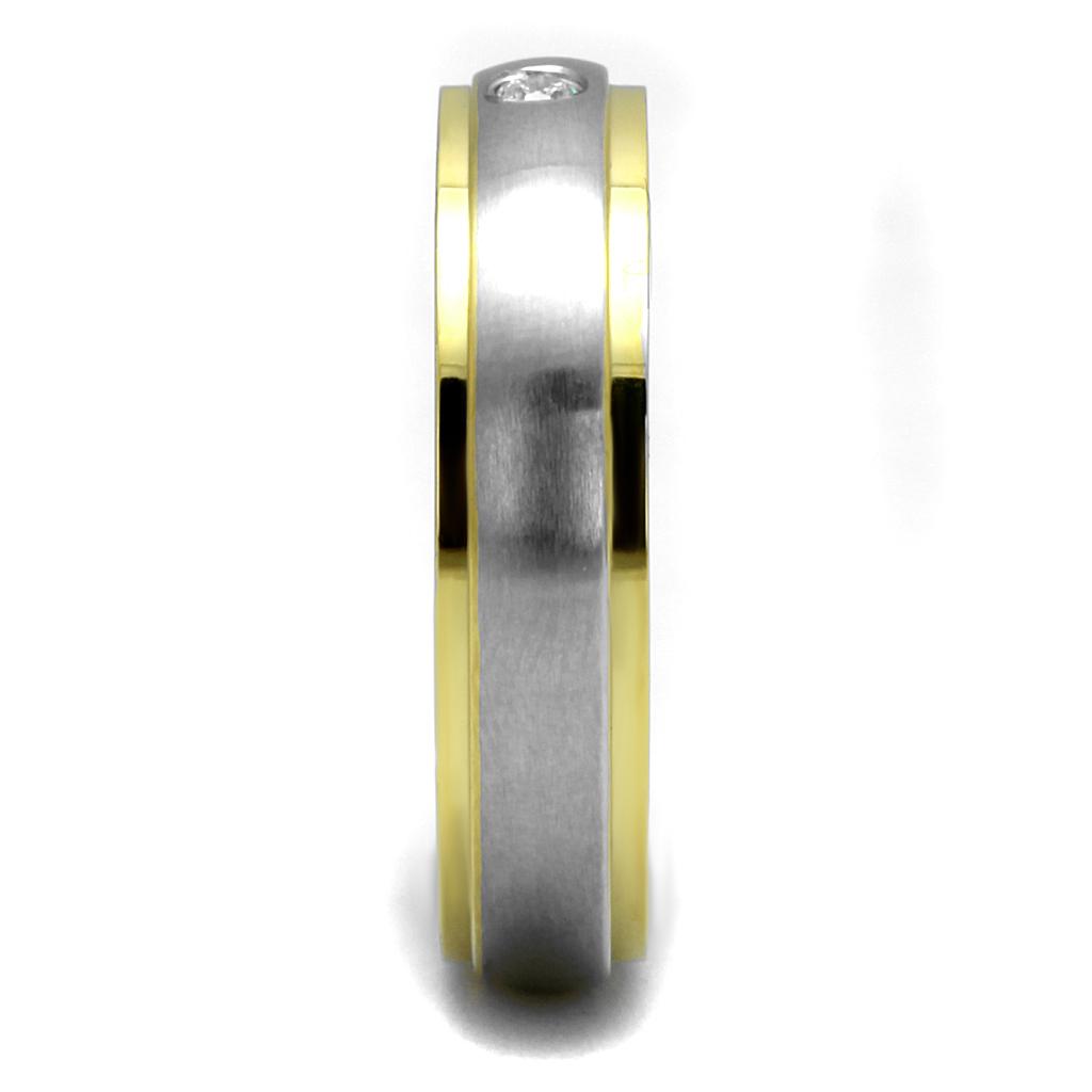 Two-Tone IP Gold (Ion Plating) Stainless Steel Ring with AAA Grade CZ  in Clear