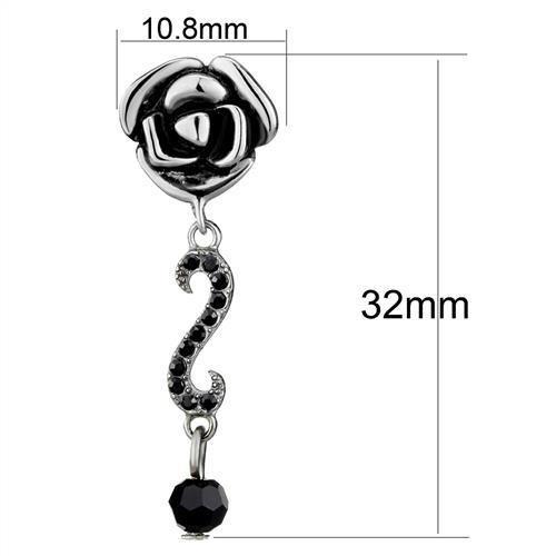 High polished (no plating) Stainless Steel Earrings with Top Grade Crystal  in Jet