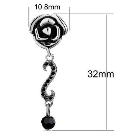 High polished (no plating) Stainless Steel Earrings with Top Grade Crystal  in Jet