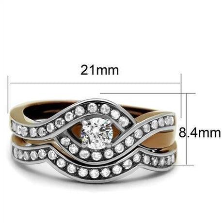 Two Tone IP Light Brown (IP Light coffee) Stainless Steel Ring with AAA Grade CZ  in Clear