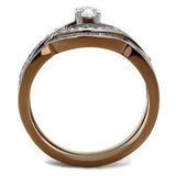Two Tone IP Light Brown (IP Light coffee) Stainless Steel Ring with AAA Grade CZ  in Clear