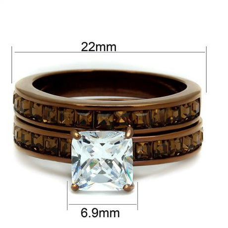 IP Coffee light Stainless Steel Ring with AAA Grade CZ  in Clear