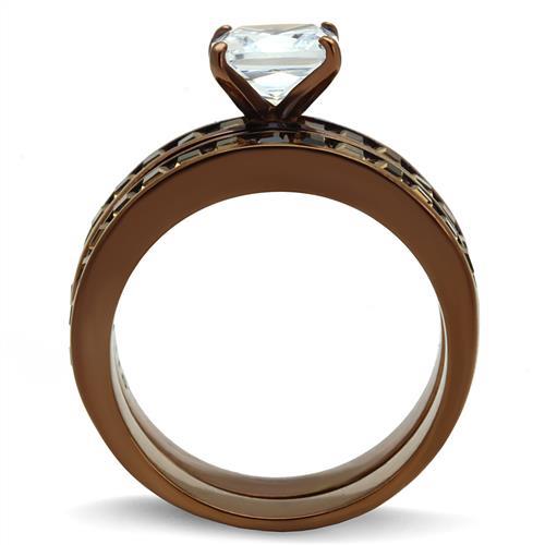 IP Coffee light Stainless Steel Ring with AAA Grade CZ  in Clear