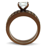 IP Coffee light Stainless Steel Ring with AAA Grade CZ  in Clear