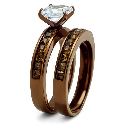 IP Coffee light Stainless Steel Ring with AAA Grade CZ  in Clear