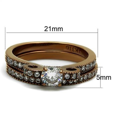 IP Coffee light Stainless Steel Ring with AAA Grade CZ  in Clear