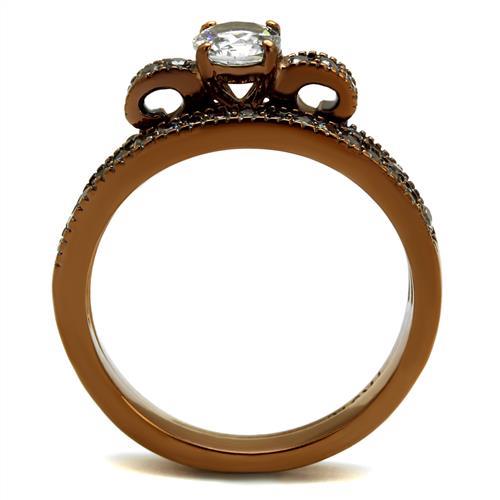 IP Coffee light Stainless Steel Ring with AAA Grade CZ  in Clear