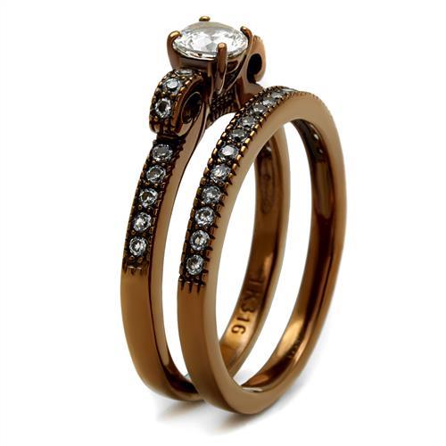 IP Coffee light Stainless Steel Ring with AAA Grade CZ  in Clear