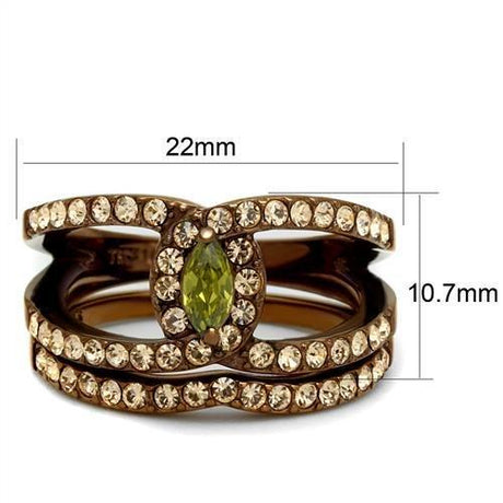 IP Coffee light Stainless Steel Ring with AAA Grade CZ  in Olivine color