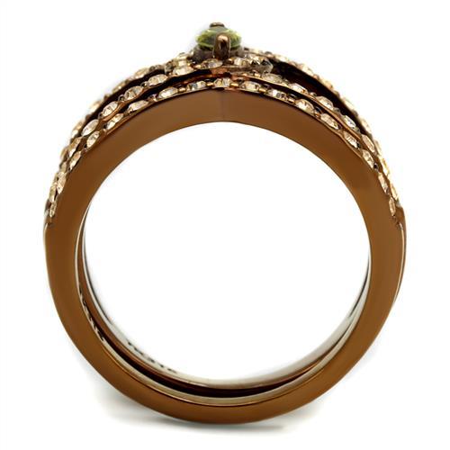 IP Coffee light Stainless Steel Ring with AAA Grade CZ  in Olivine color