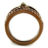 IP Coffee light Stainless Steel Ring with AAA Grade CZ  in Olivine color