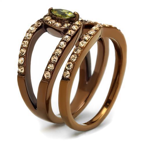 IP Coffee light Stainless Steel Ring with AAA Grade CZ  in Olivine color