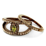 IP Coffee light Stainless Steel Ring with AAA Grade CZ  in Olivine color