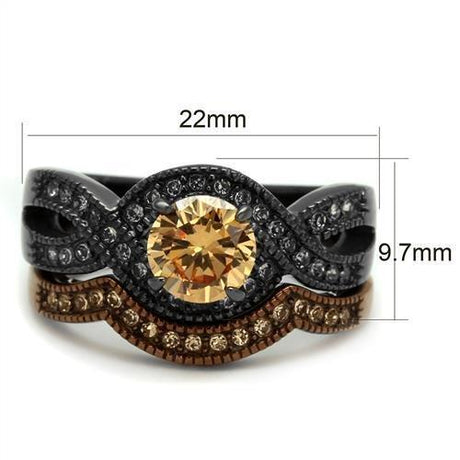 IP Light Black & IP Light coffee Stainless Steel Ring with AAA Grade CZ  in Champagne