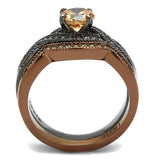 IP Light Black & IP Light coffee Stainless Steel Ring with AAA Grade CZ  in Champagne
