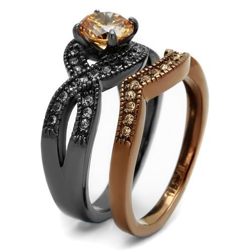 IP Light Black & IP Light coffee Stainless Steel Ring with AAA Grade CZ  in Champagne