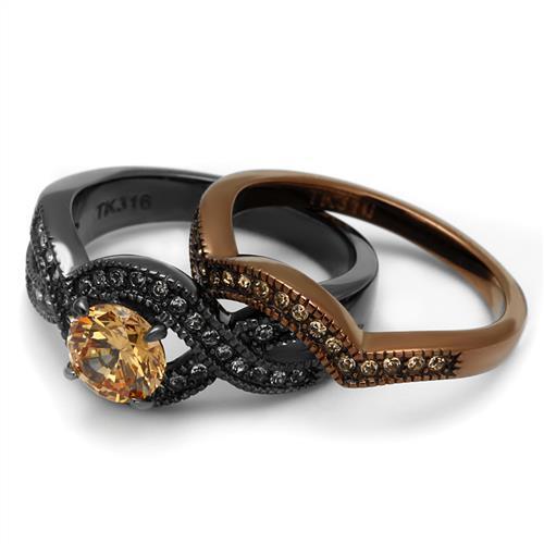 IP Light Black & IP Light coffee Stainless Steel Ring with AAA Grade CZ  in Champagne