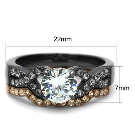 IP Light Black & IP Light coffee Stainless Steel Ring with AAA Grade CZ  in Clear