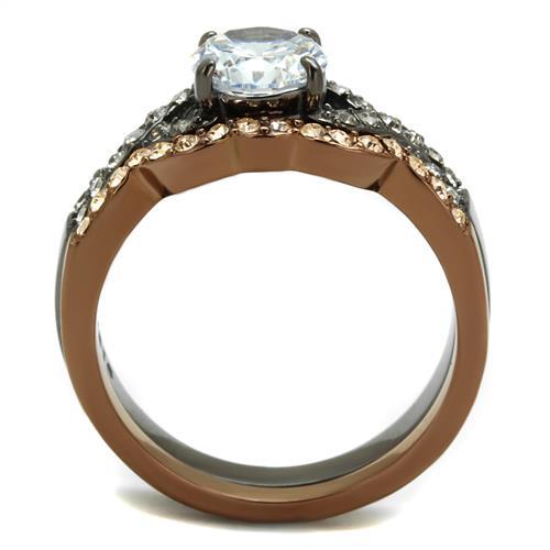 IP Light Black & IP Light coffee Stainless Steel Ring with AAA Grade CZ  in Clear