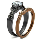IP Light Black & IP Light coffee Stainless Steel Ring with AAA Grade CZ  in Clear