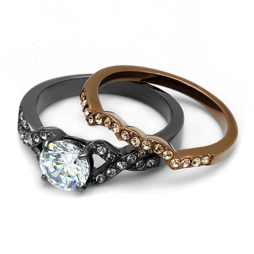 IP Light Black & IP Light coffee Stainless Steel Ring with AAA Grade CZ  in Clear