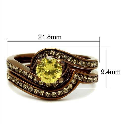 IP Coffee light Stainless Steel Ring with AAA Grade CZ  in Topaz