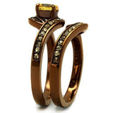 IP Coffee light Stainless Steel Ring with AAA Grade CZ  in Topaz