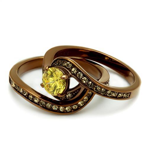 IP Coffee light Stainless Steel Ring with AAA Grade CZ  in Topaz