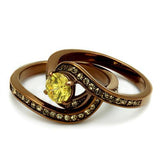 IP Coffee light Stainless Steel Ring with AAA Grade CZ  in Topaz