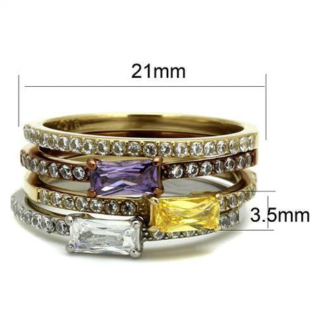 Three Tone (IP Gold & IP Light coffee & High Polished) Stainless Steel Ring with AAA Grade CZ  in Multi Color