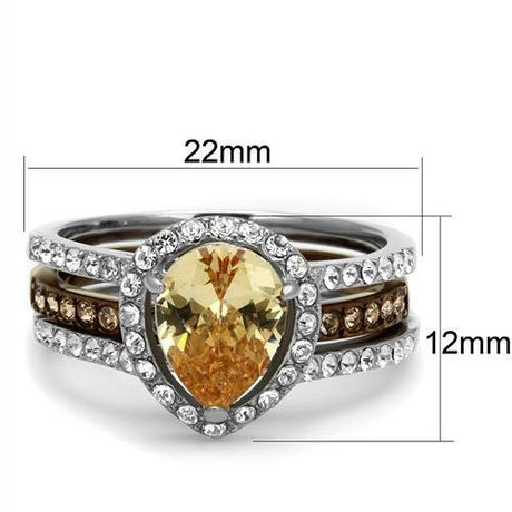Two Tone IP Light Brown (IP Light coffee) Stainless Steel Ring with AAA Grade CZ  in Champagne