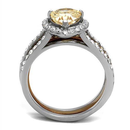 Two Tone IP Light Brown (IP Light coffee) Stainless Steel Ring with AAA Grade CZ  in Champagne